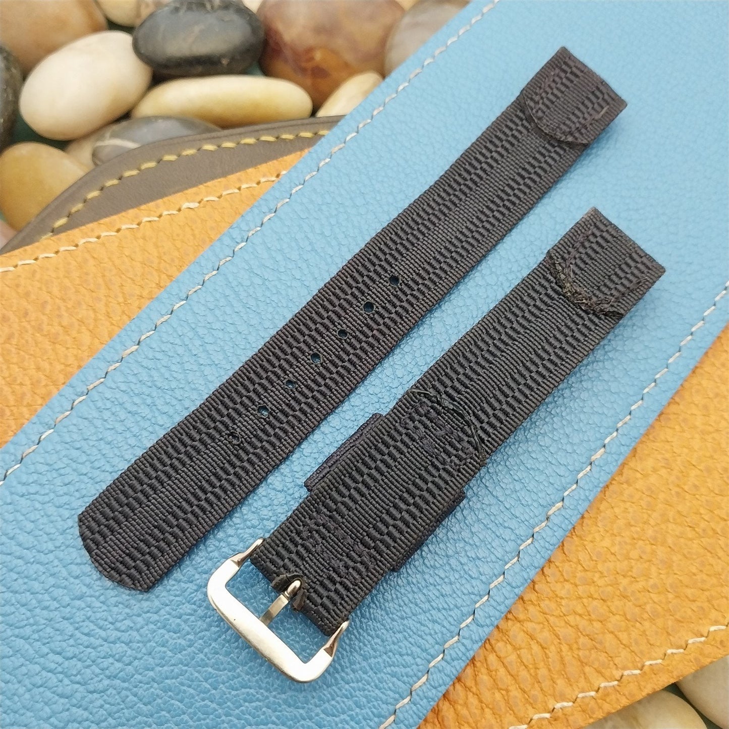 Vintage Blue 1940s 16mm Ribbed Rayon Nylon Two Piece Classic Unused Watch Band