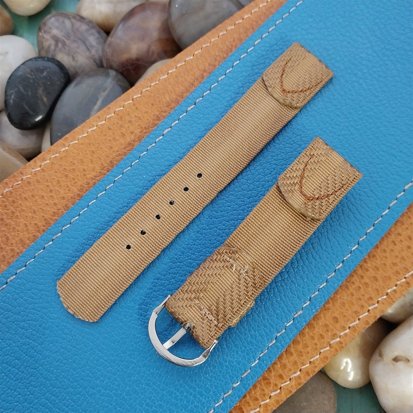 Vintage Tan 1940s 16mm Ribbed Rayon Nylon Two Piece Classic Unused Watch Band