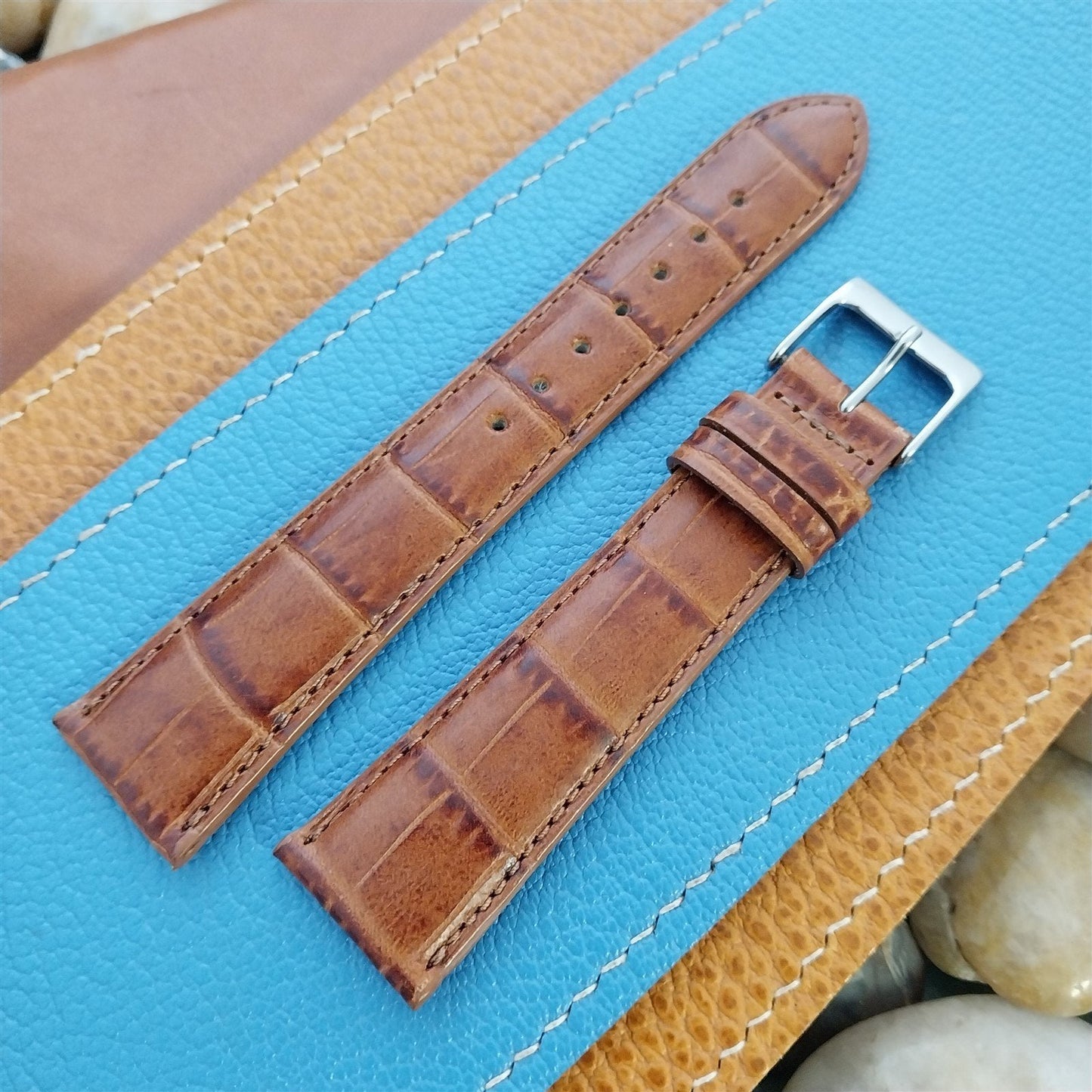 Hadley Roma USA 20mm Brown Padded Tapered Gator Grain Leather Unused Watch Band
