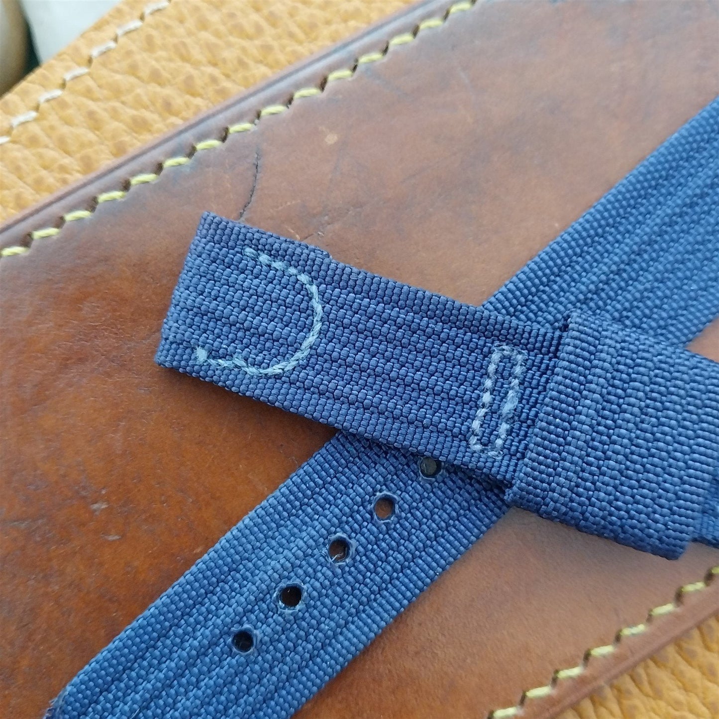 Vintage Blue 1940s 16mm Ribbed Nylon Two Piece Unused Watch Band & Elgin Buckle