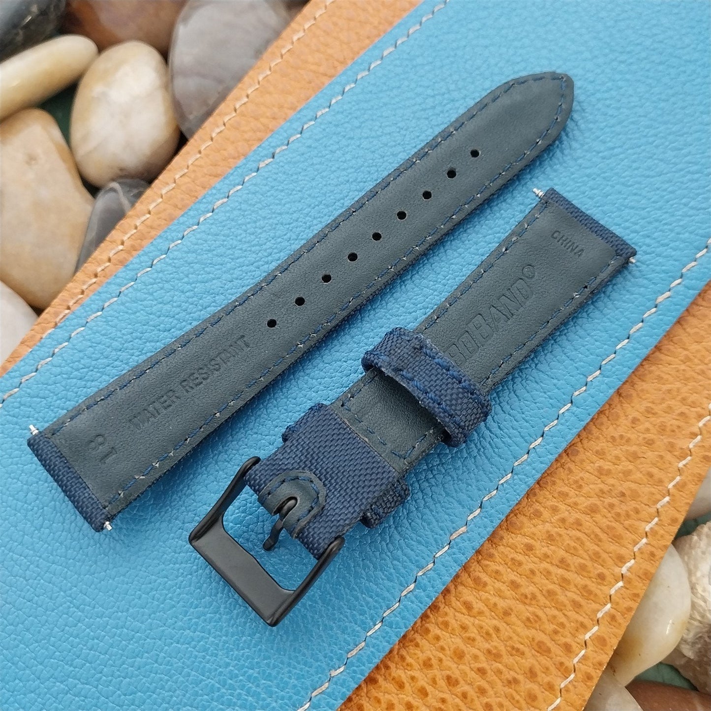 18mm Blue Sailcloth 2-Piece Tapered 18/16 Strap Roboband Unused Watch Band