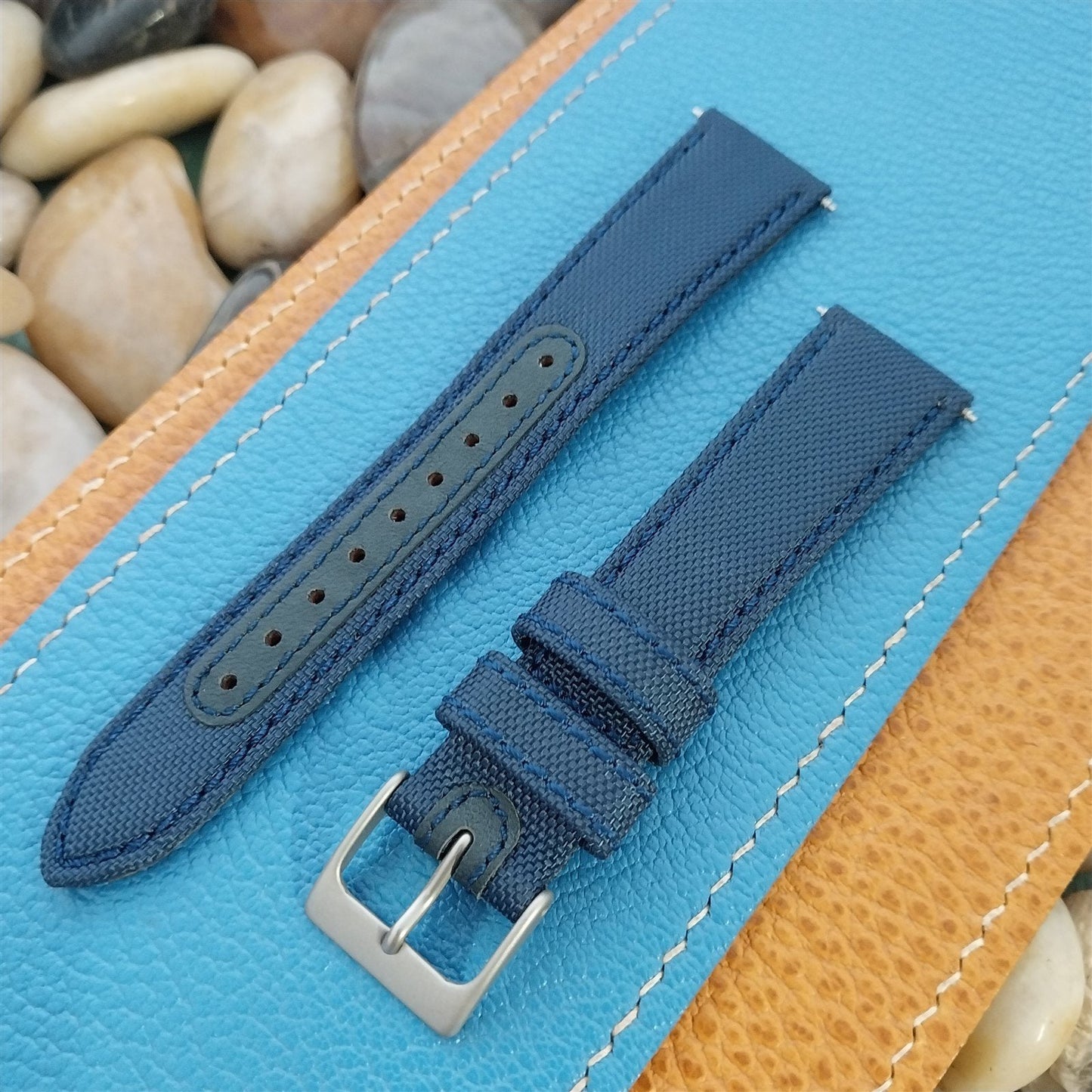 18mm Blue Sailcloth 2-Piece Tapered 18/16 Roboband Unused Field Watch Band