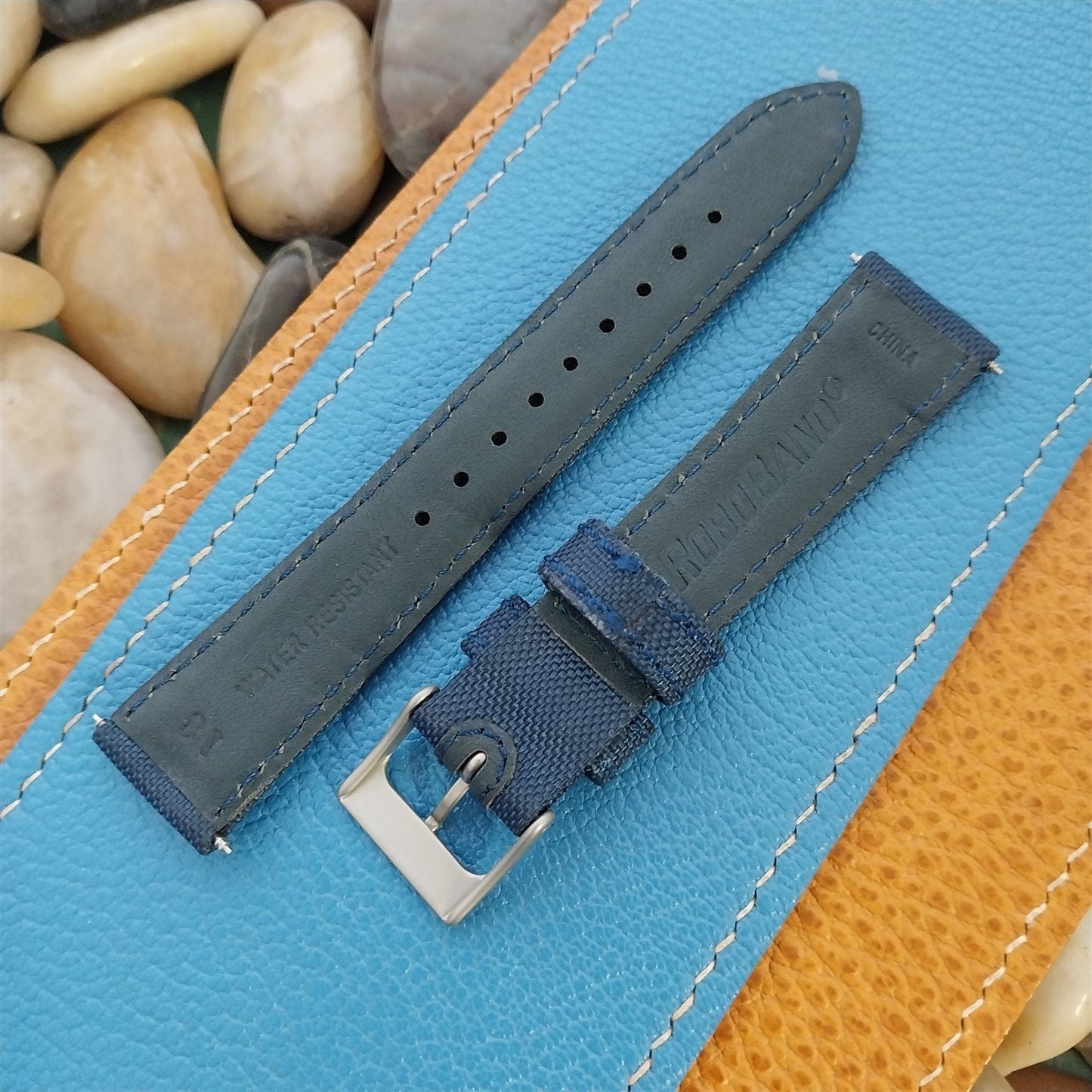 18mm Blue Sailcloth 2-Piece Tapered 18/16 Roboband Unused Field Watch Band