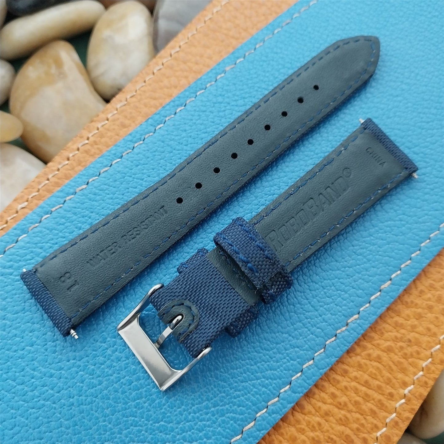 18mm Blue Sailcloth 2-Piece Tapered 18/16 Strap Roboband Unused Watch Band