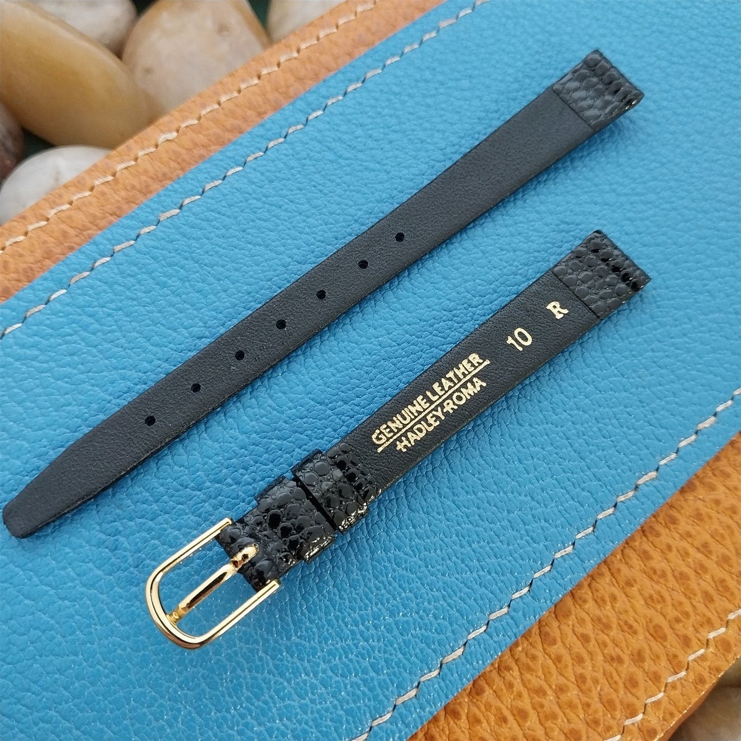 10mm Hadley Roma Black Lizard Grain Leather Ladies nos Unused Vintage Watch Band