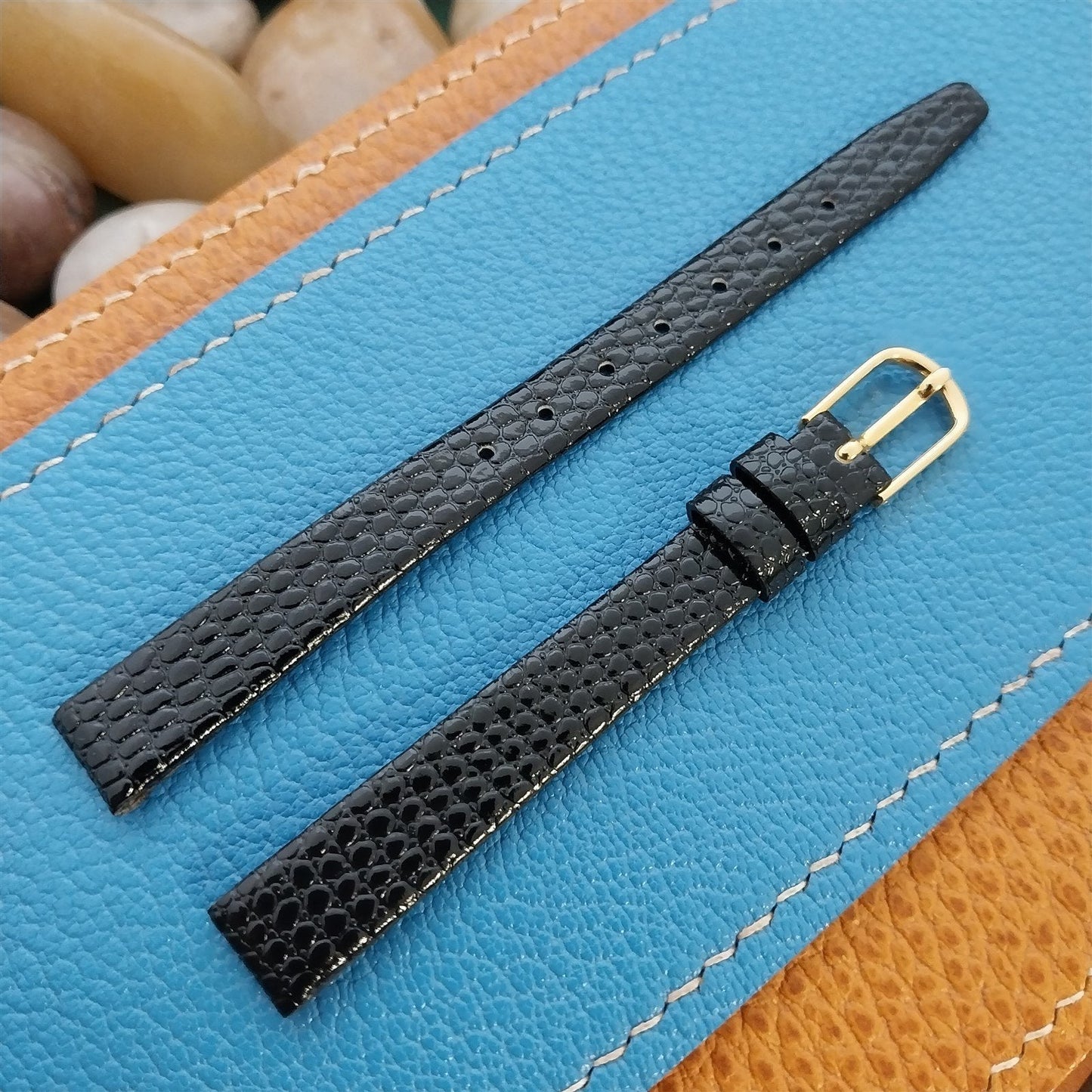 10mm Hadley Roma Black Lizard Grain Leather Ladies nos Unused Vintage Watch Band