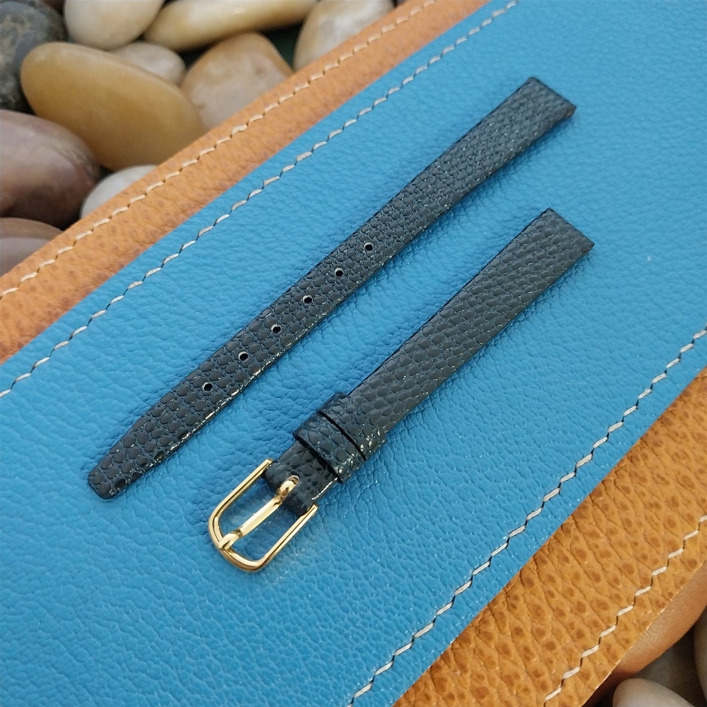 10mm Hadley Roma Blue Lizard Grain Leather Ladies nos Unused Vintage Watch Band