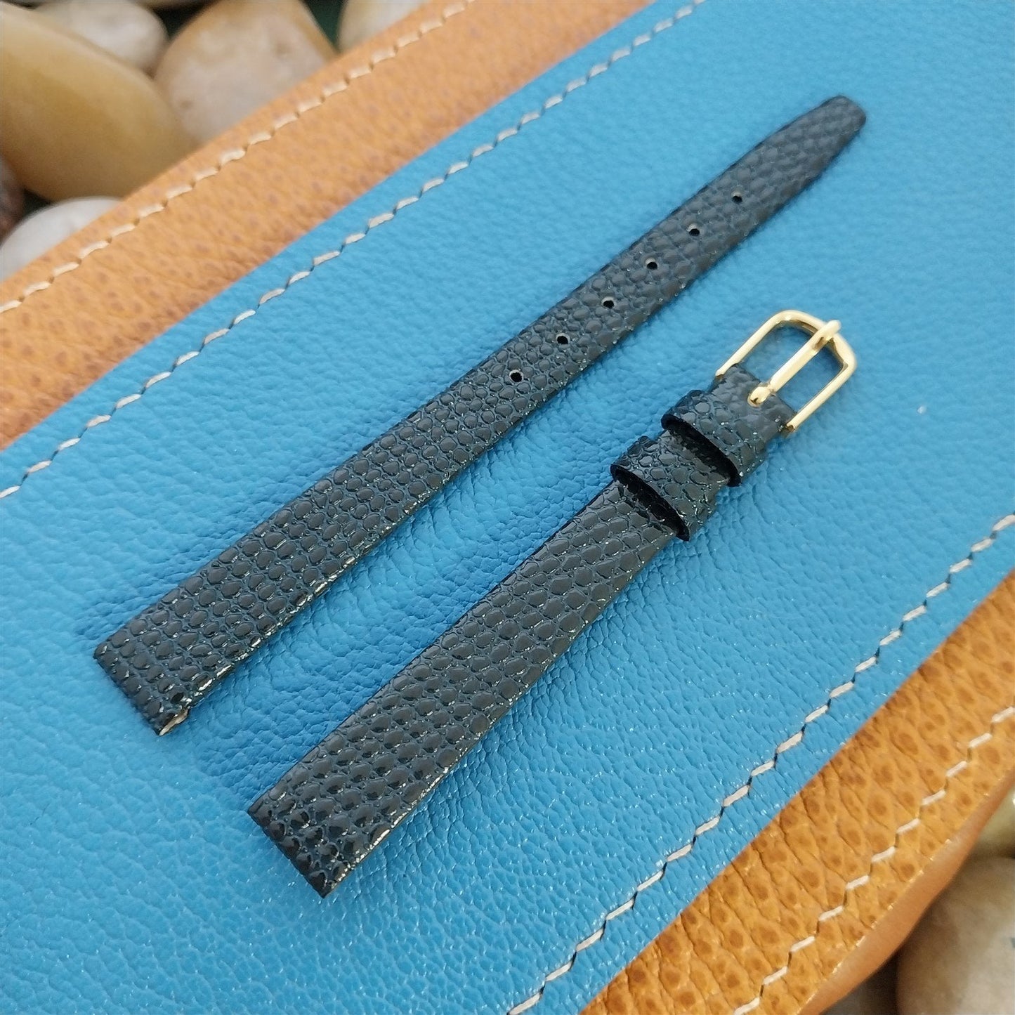 10mm Hadley Roma Blue Lizard Grain Leather Ladies nos Unused Vintage Watch Band