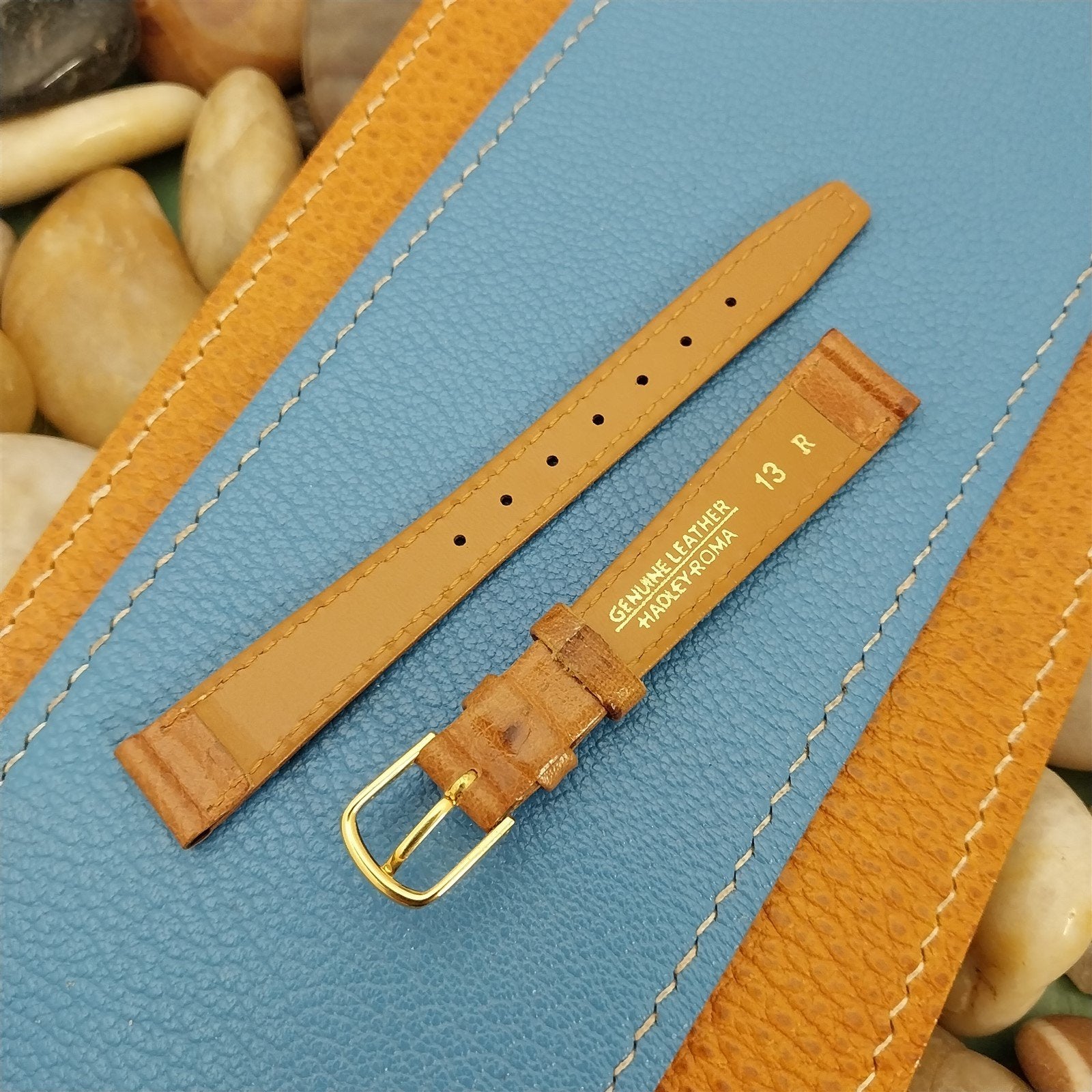 13mm Hadley Roma Tan Ostrich Grain Leather Unused nos Vintage Watch Band