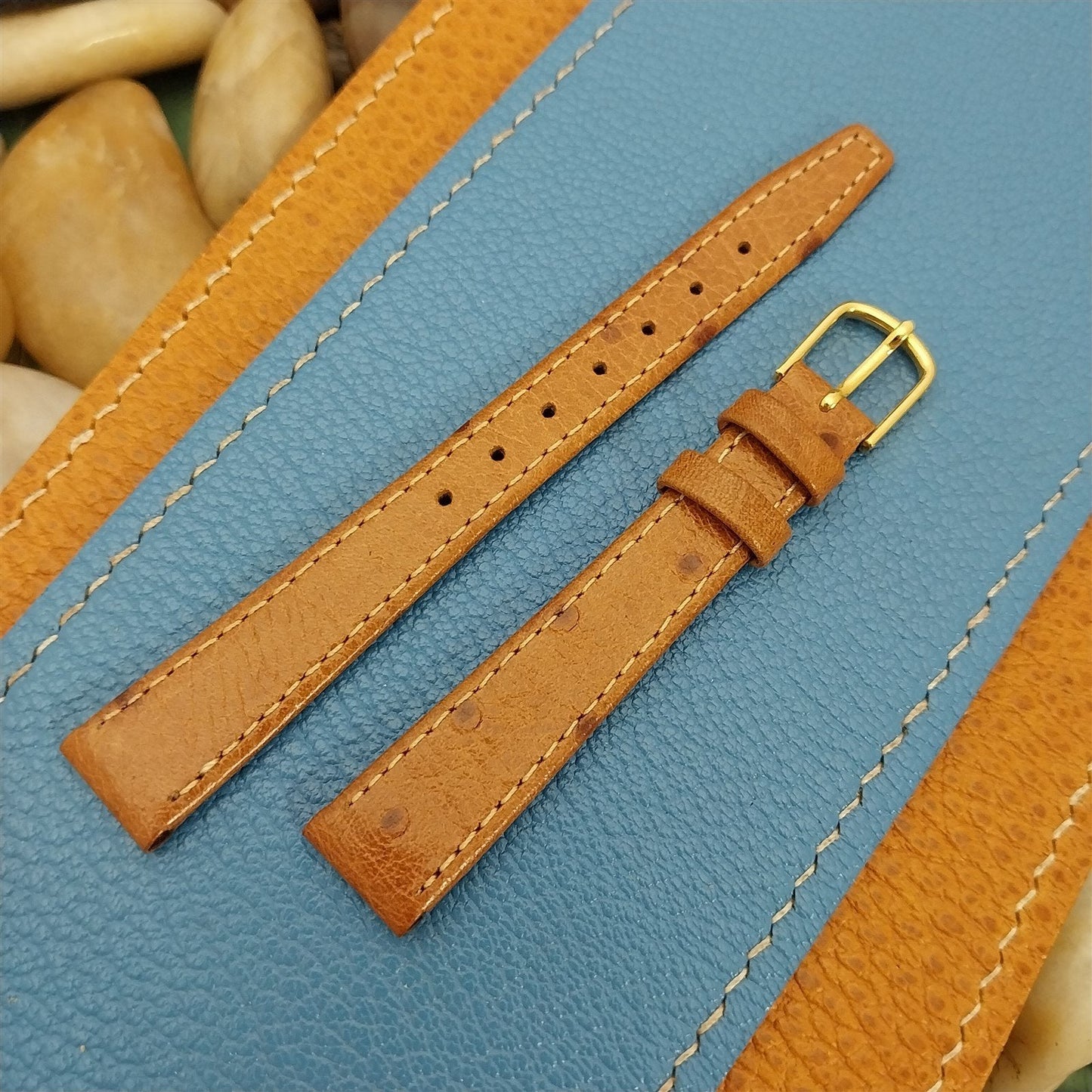 13mm Hadley Roma Tan Ostrich Grain Leather Unused nos Vintage Watch Band