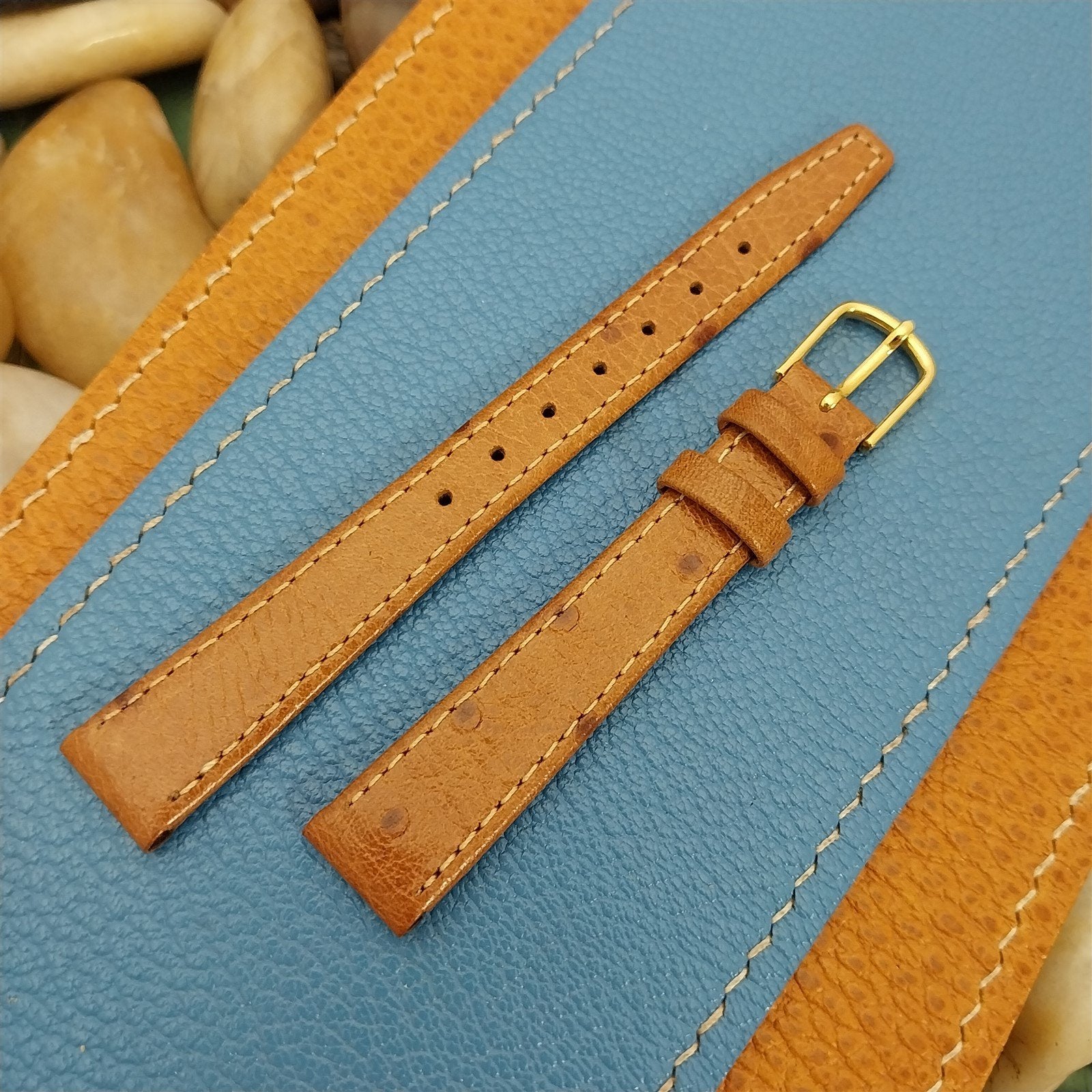 13mm Hadley Roma Tan Ostrich Grain Leather Unused nos Vintage Watch Band