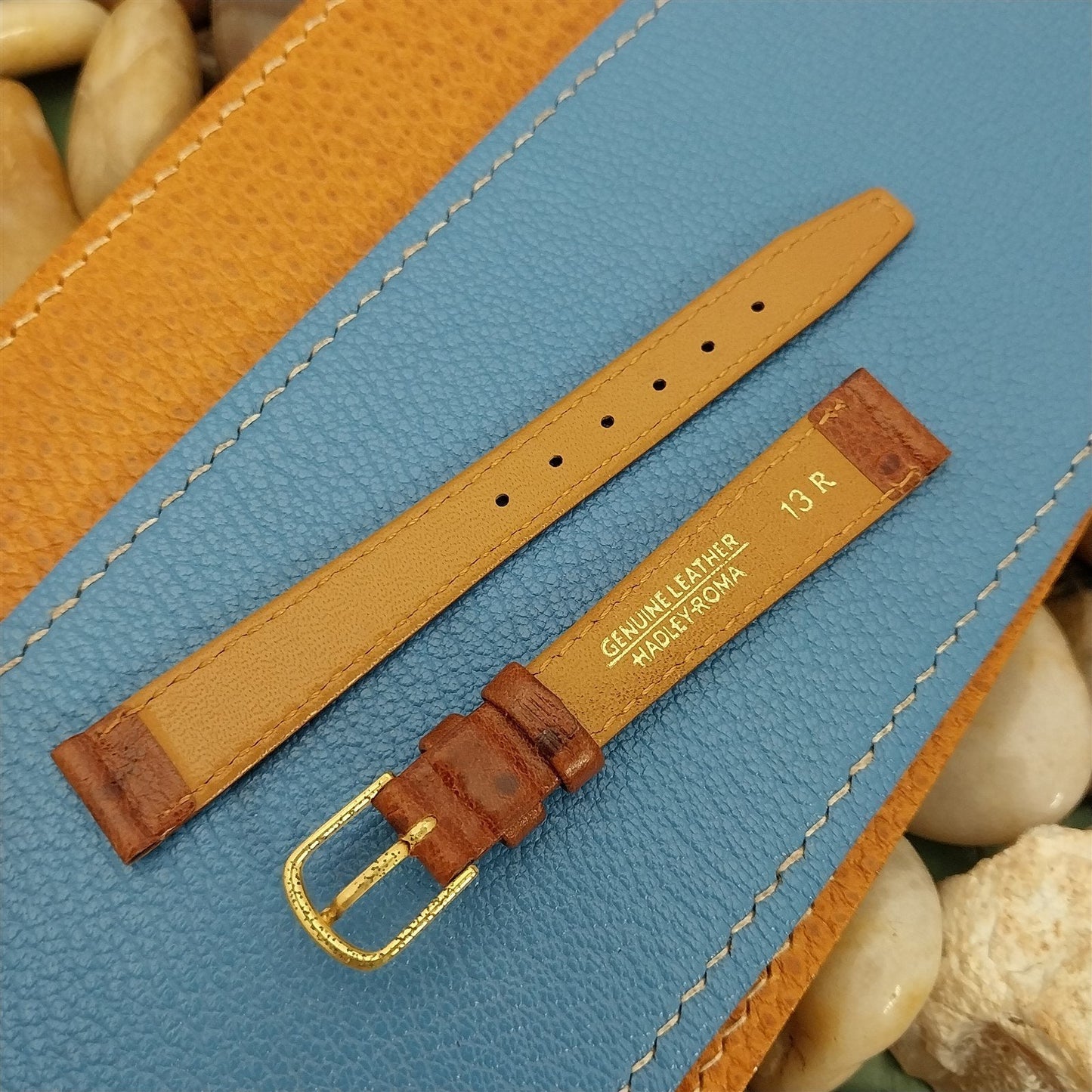 13mm Hadley Roma Brown Ostrich Grain Leather Ladies Unused Vintage Watch Band