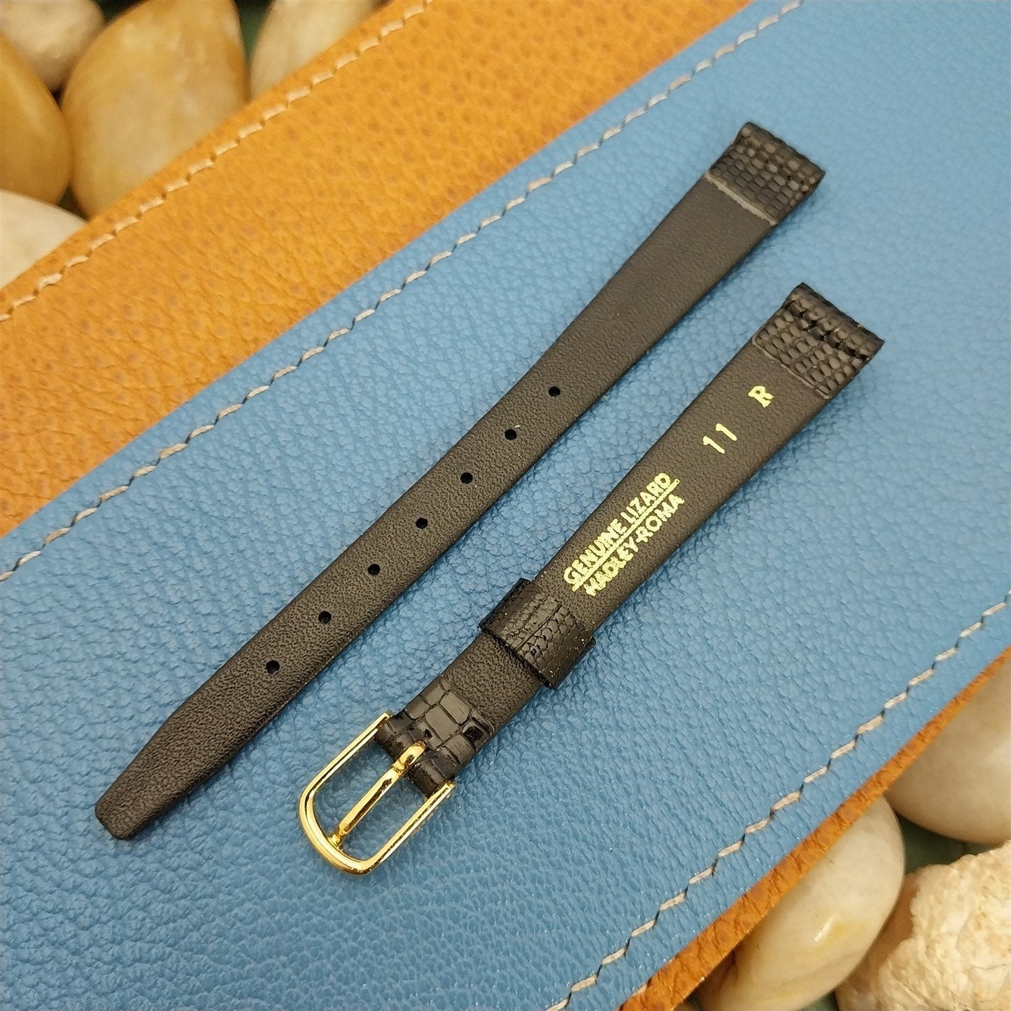 11mm Hadley Roma Black Genuine Lizard Ladies nos Unused Vintage Watch Band