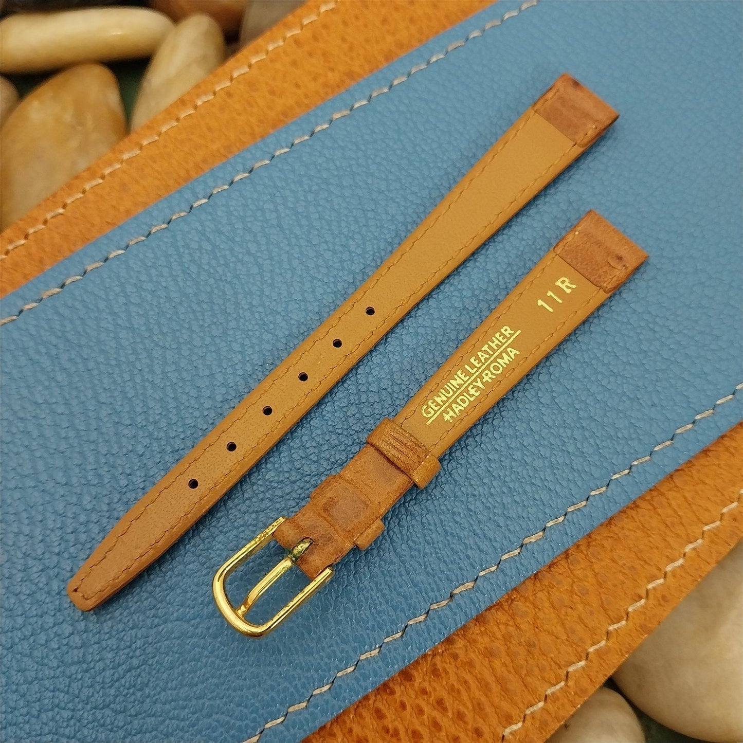 11mm Hadley Roma Tan Ostrich Grain Leather Classic Unused nos Vintage Watch Band