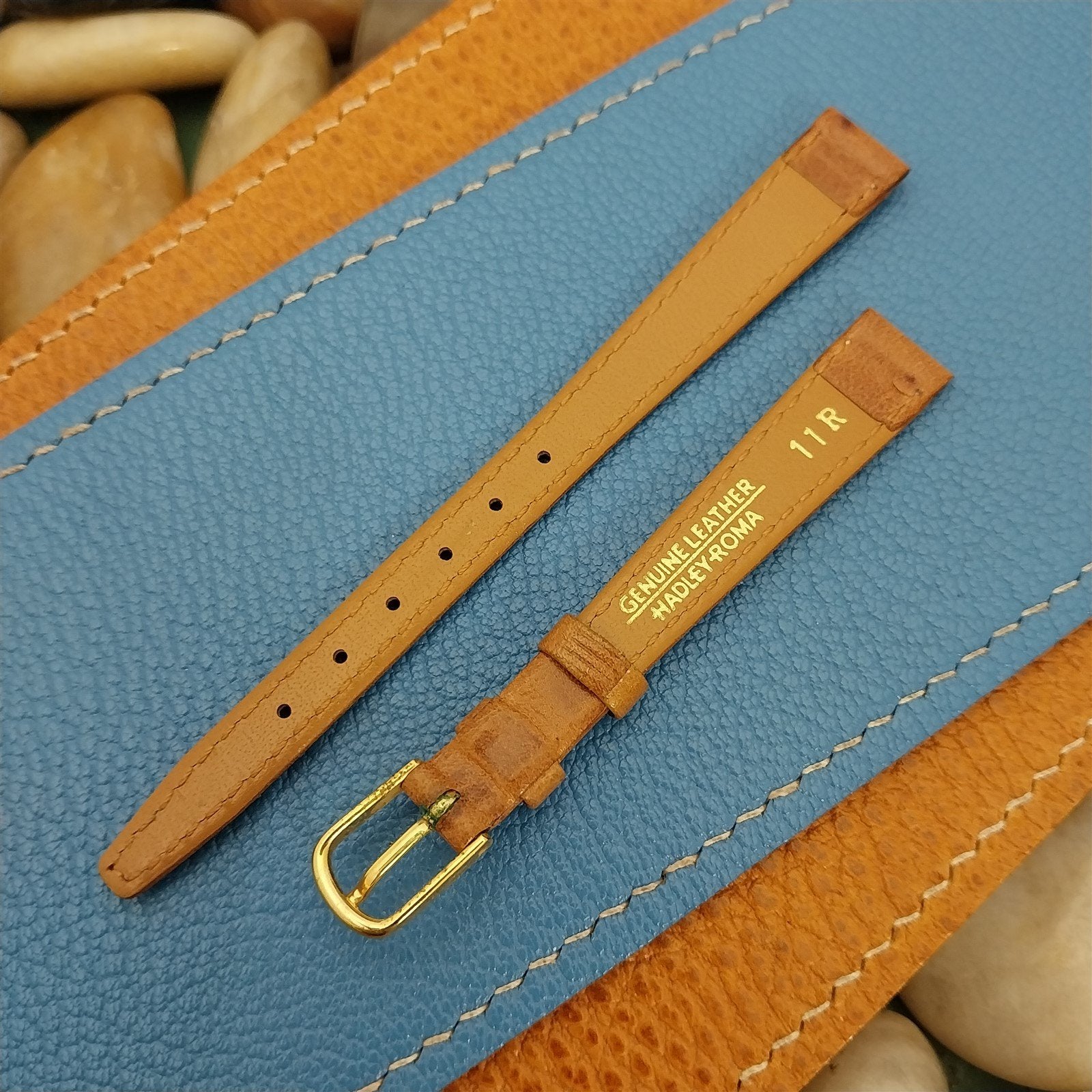 11mm Hadley Roma Tan Ostrich Grain Leather Classic Unused nos Vintage Watch Band