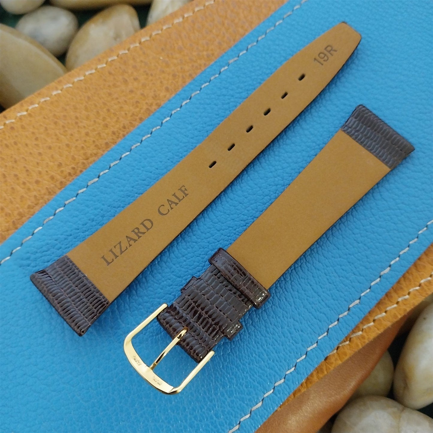 19mm Town &Country Brown Unpadded Lizard Grain Leather Tapered Unused Watch Band