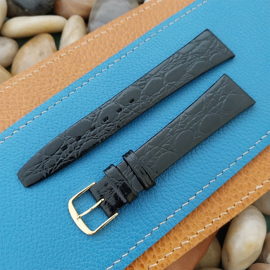 19mm Town & Country Black Unpadded Croco Grain Classic Tapered Unused Watch Band