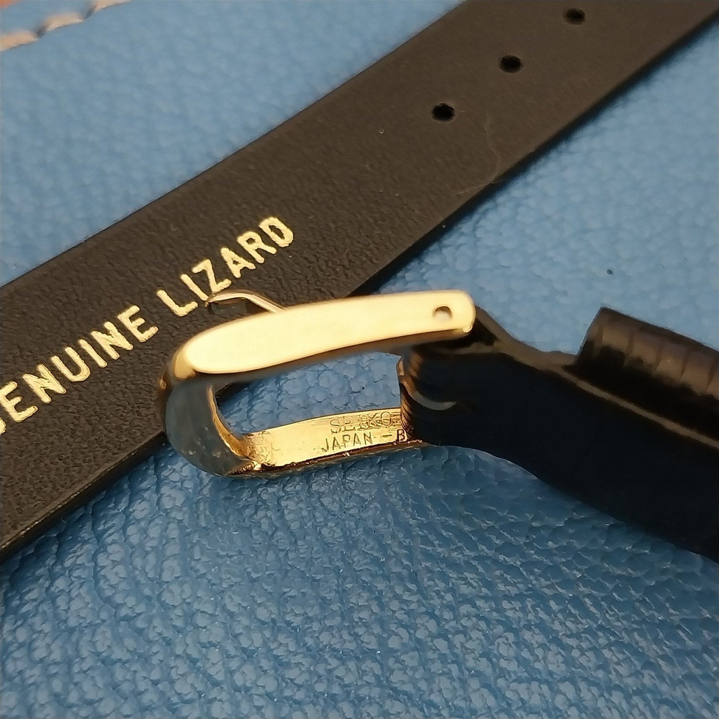 Vintage Seiko 16mm Lizard Strap & Gold-Tone Logo Buckle Unused Watch Band