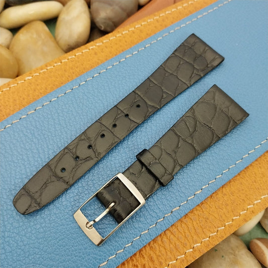 20mm Hirsch Black Simulated Croc Leather Unused Tapered 20/16 Watch Band