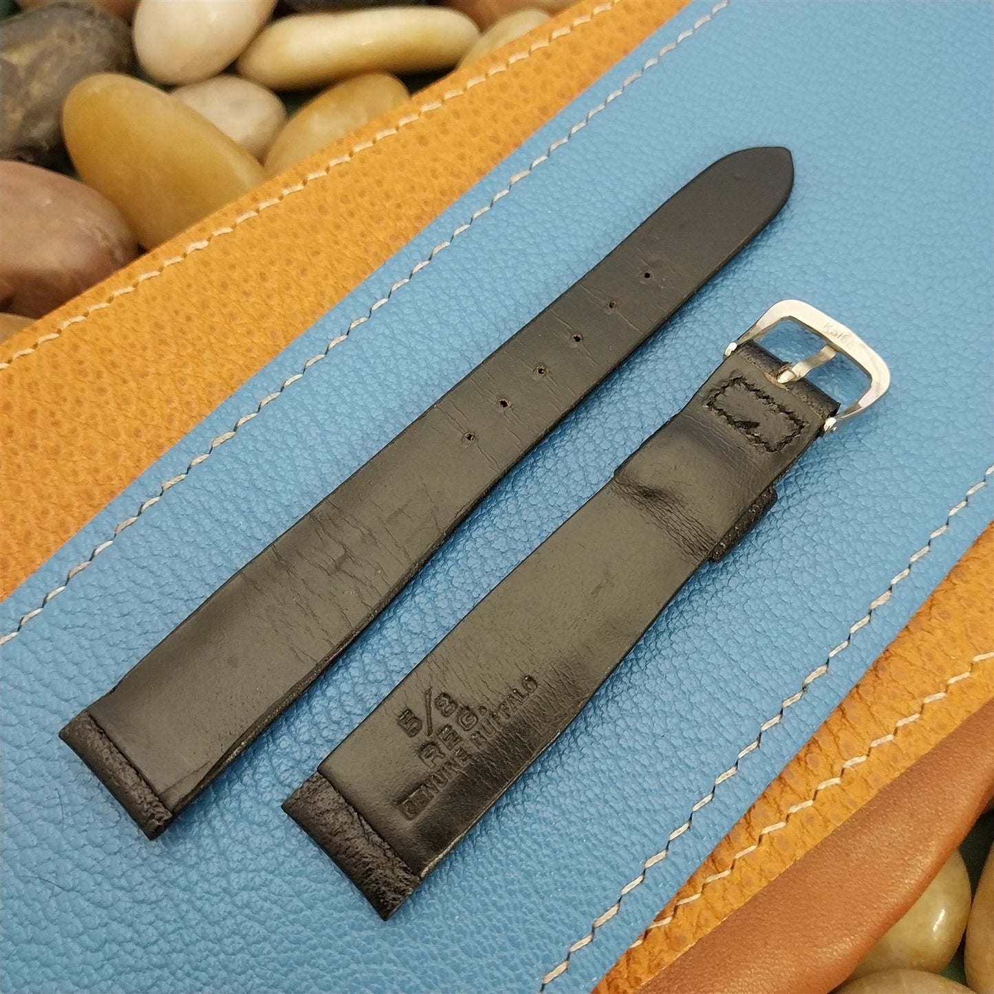 Vintage 16mm Black Buffalo Leather Mormac nos Unused Tapered 1960s Watch Band