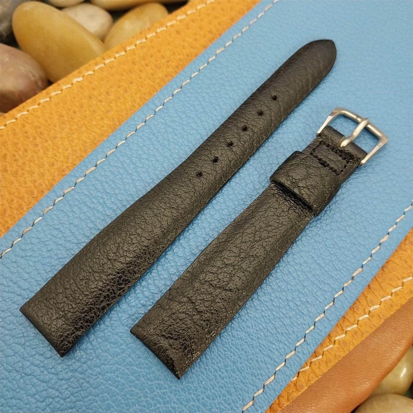 Vintage 16mm Black Buffalo Leather Mormac nos Unused Tapered 1960s Watch Band