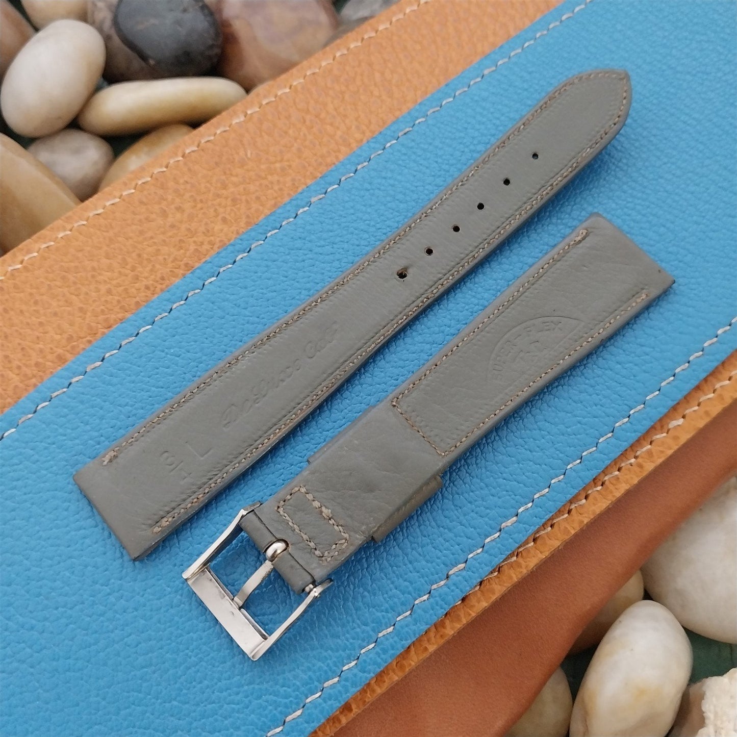 Vintage 19mm Unpadded Gray Calf Classic Tapered Unused 1960s Watch Band