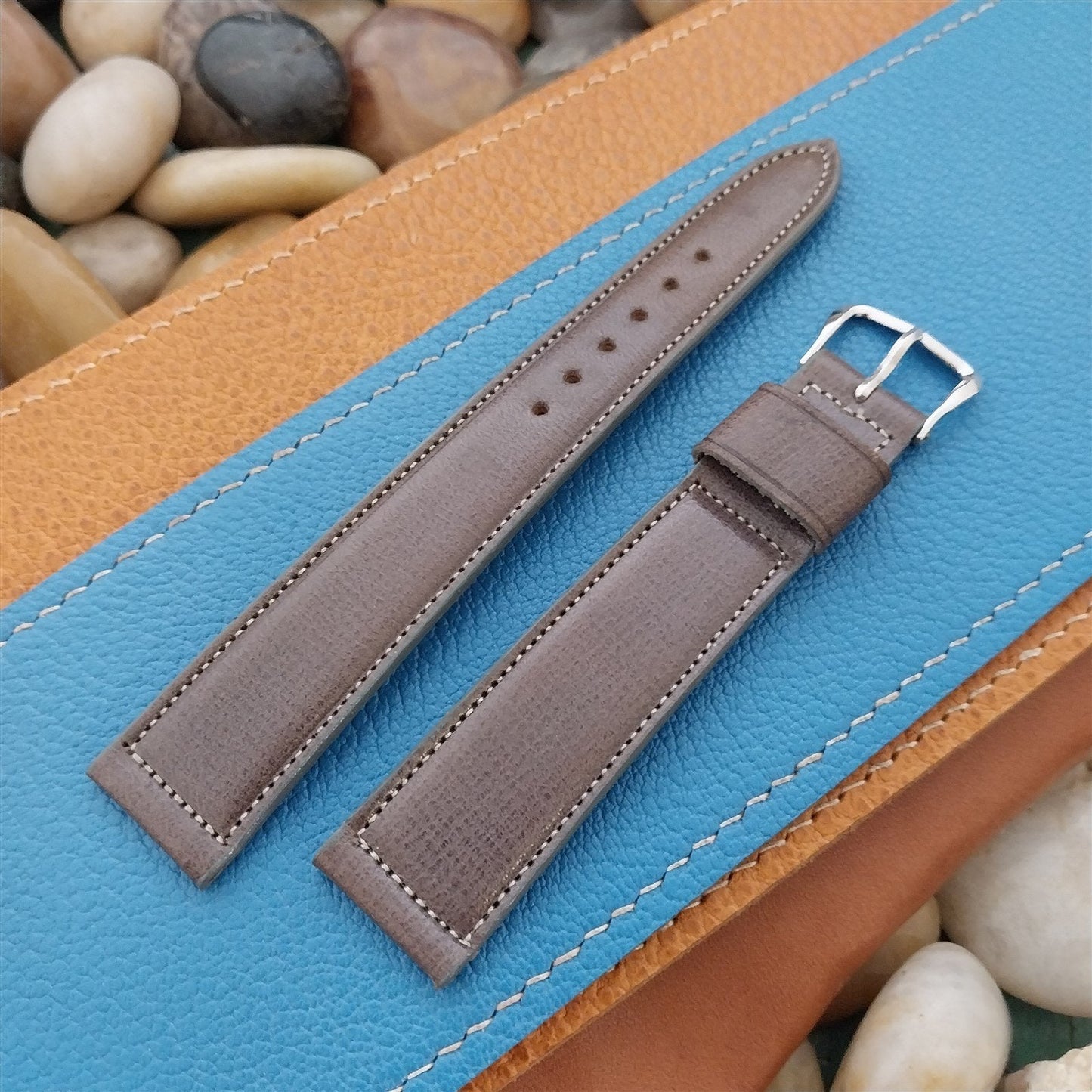 Vintage 19mm Kreisler Gray Saddle Leather Long Unused Classic 1950s Watch Band