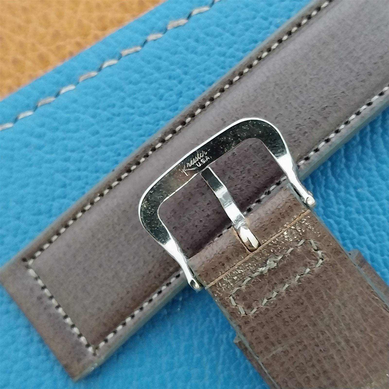 Vintage 19mm Kreisler Gray Saddle Leather Long Unused Classic 1950s Watch Band