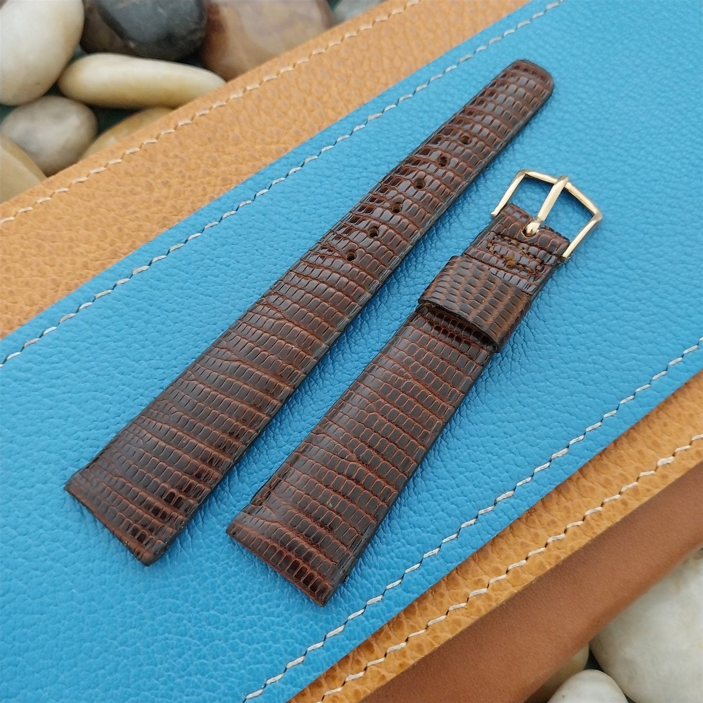 Vintage 19mm Mormac Brown Lizard Tapered Single-Keeper Unused 1960s Watch Band