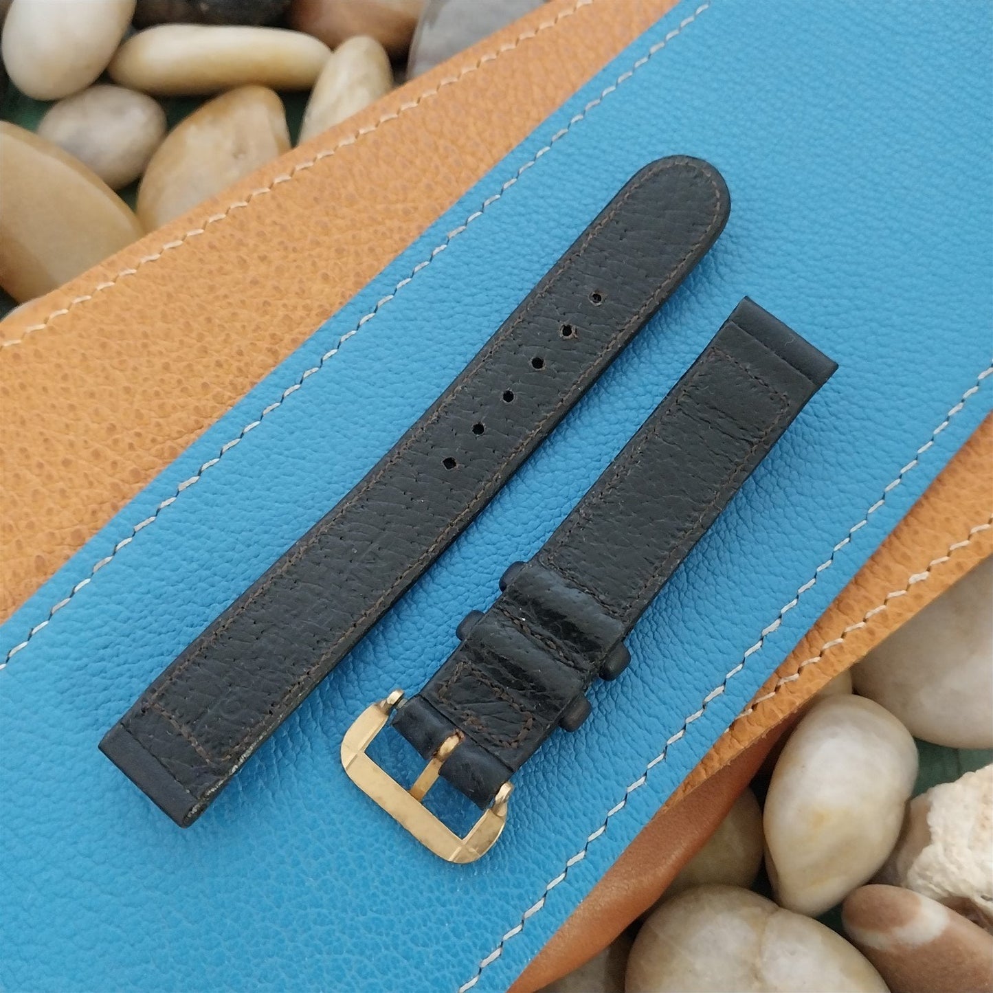 1940s-1950s 15mm Black Calfskin Leather Classic NOS Unused Vintage Watch Band