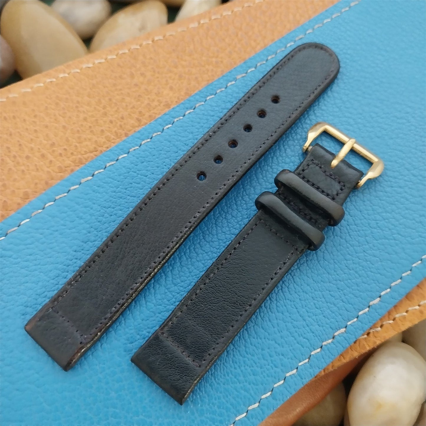 1940s-1950s 15mm Black Calfskin Leather Classic NOS Unused Vintage Watch Band