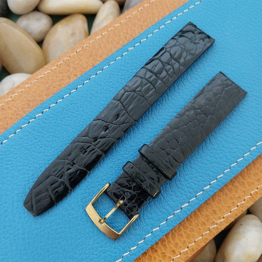 Vintage 5/8" Alexander Thin Black Alligator Unused Classic 1960s Watch Band