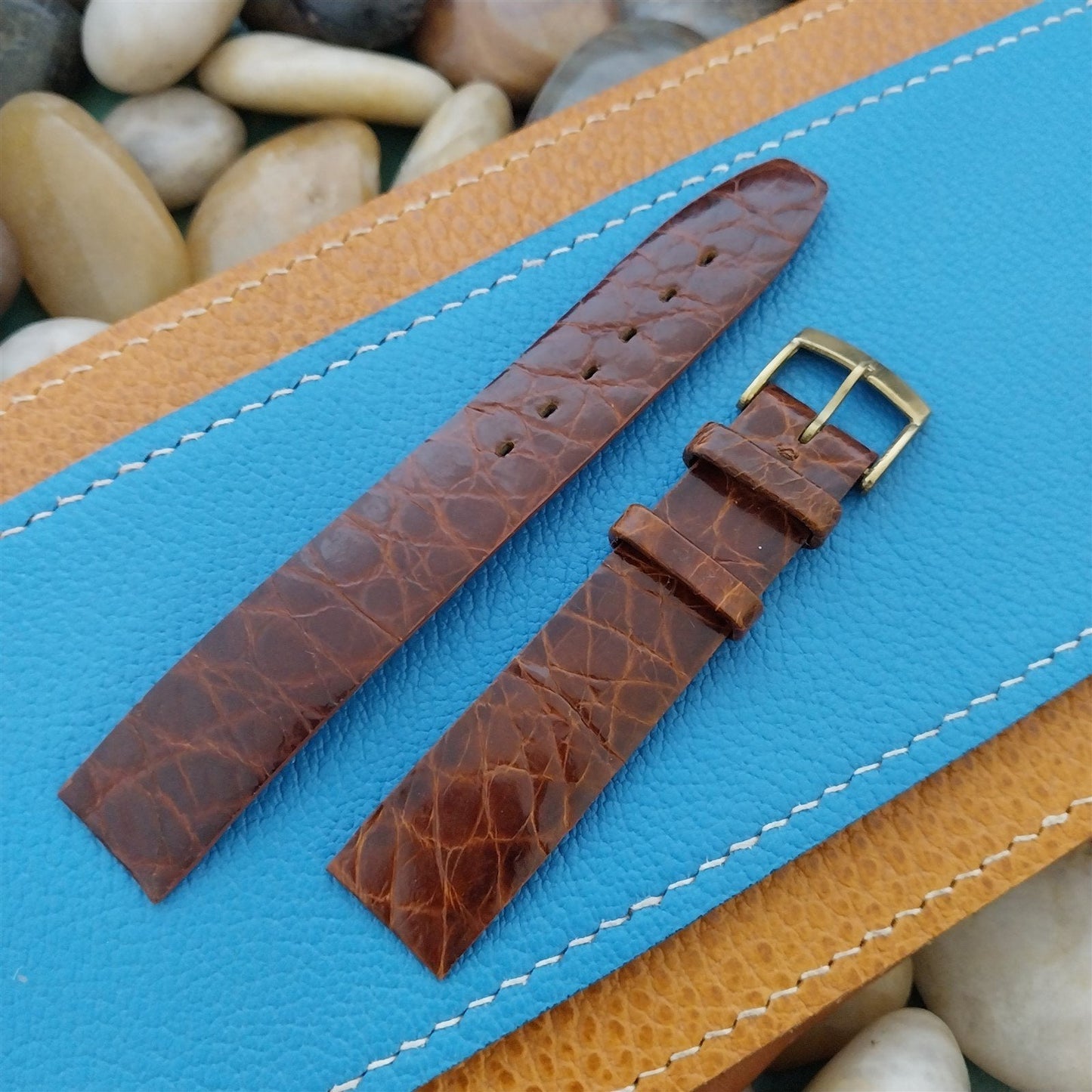 Vintage 5/8" Alexander Brown Thin Alligator Unused Classic 1960s Watch Band