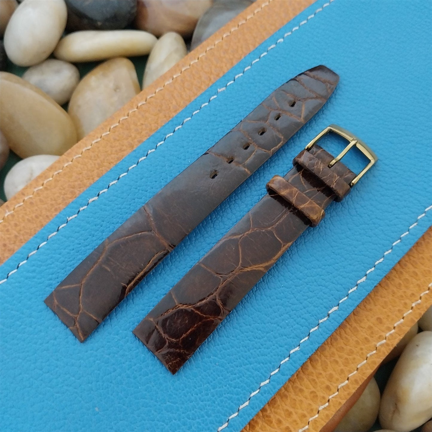 Vintage 5/8" Alexander Brown Thin Alligator Unused Classic 1960s Watch Band