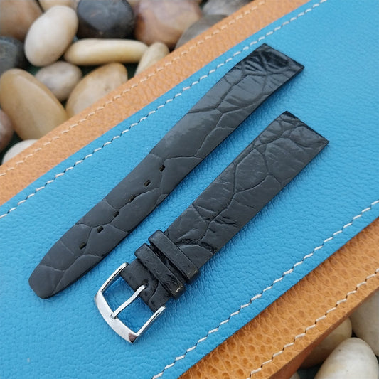 Vintage 17.5mm Alexander Black Thin Alligator Unused Classic 1960s Watch Band