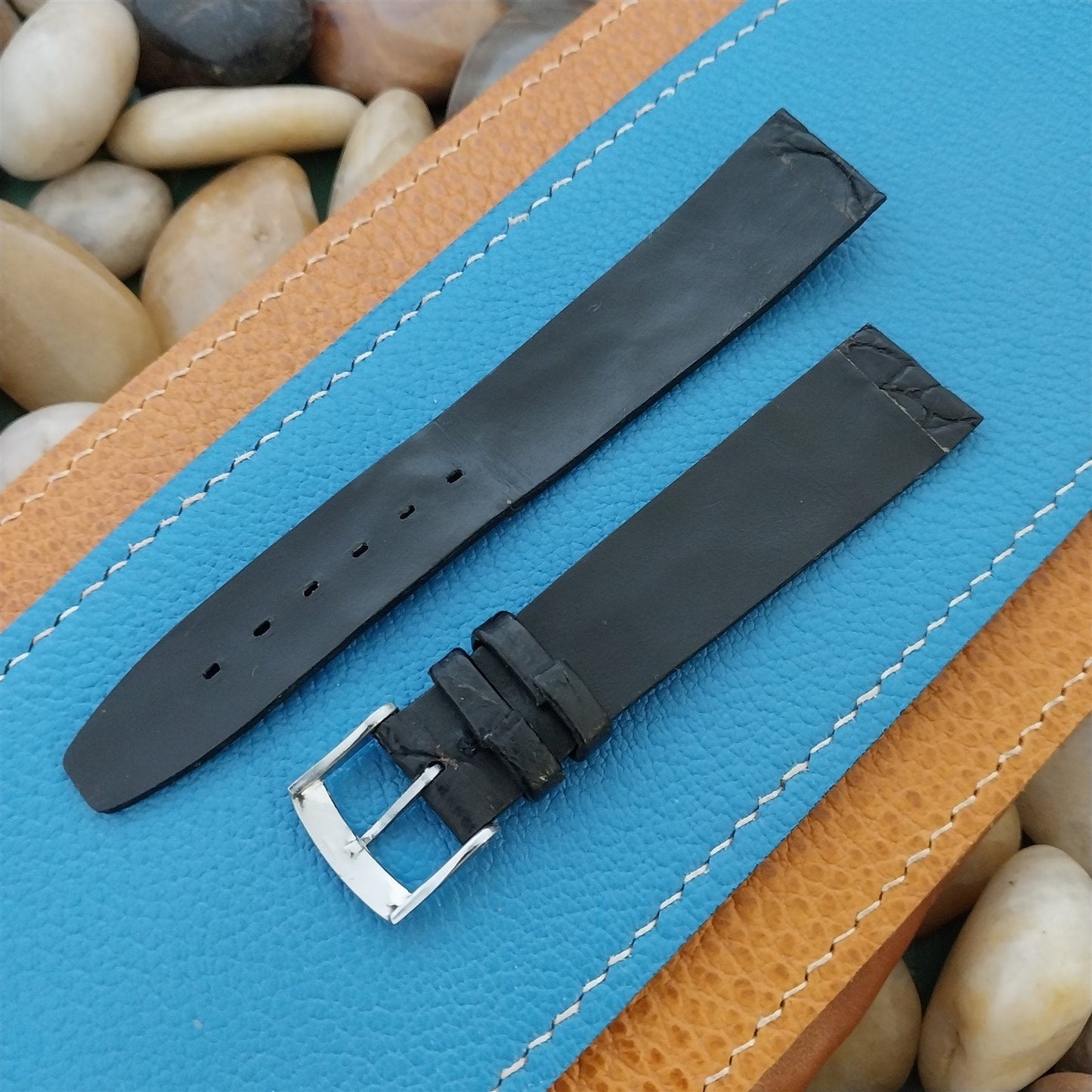 Vintage 17.5mm Alexander Black Thin Alligator Unused Classic 1960s Watch Band