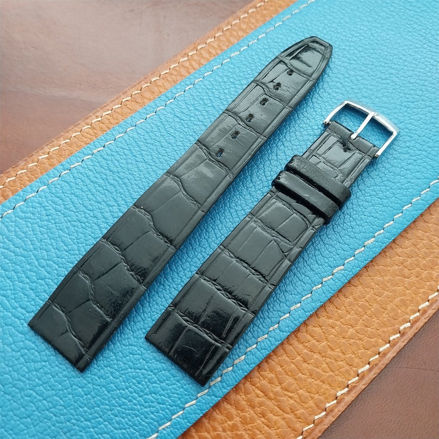 Vintage 17.7mm Alexander Black Thin Alligator-Grain Classic 1960s Watch Strap