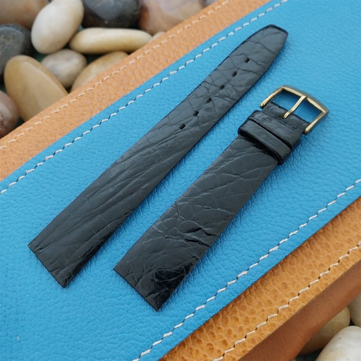 Vintage 17.5mm Alexander Black Thin Alligator Unused Classic 1960s Watch Band