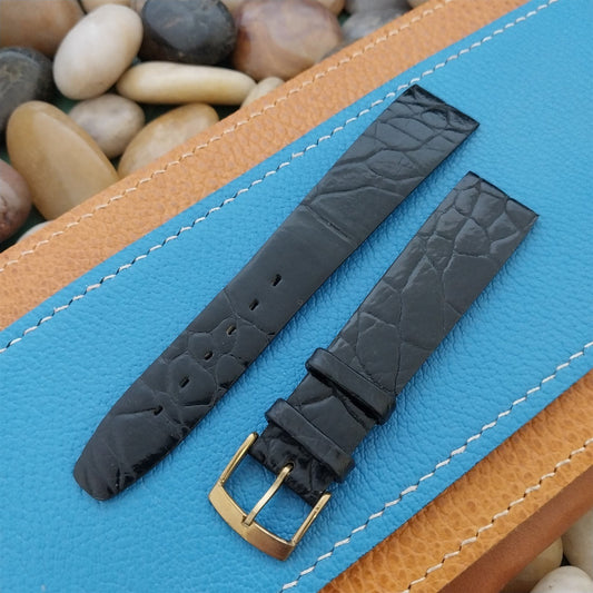 Vintage 17.5mm Alexander Black Thin Alligator Unused Classic 1960s Watch Band