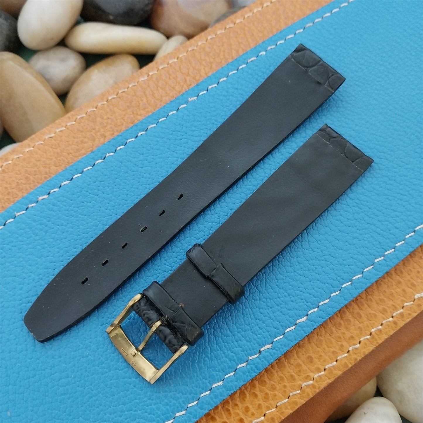 Vintage 17.5mm Alexander Black Thin Alligator Unused Classic 1960s Watch Band