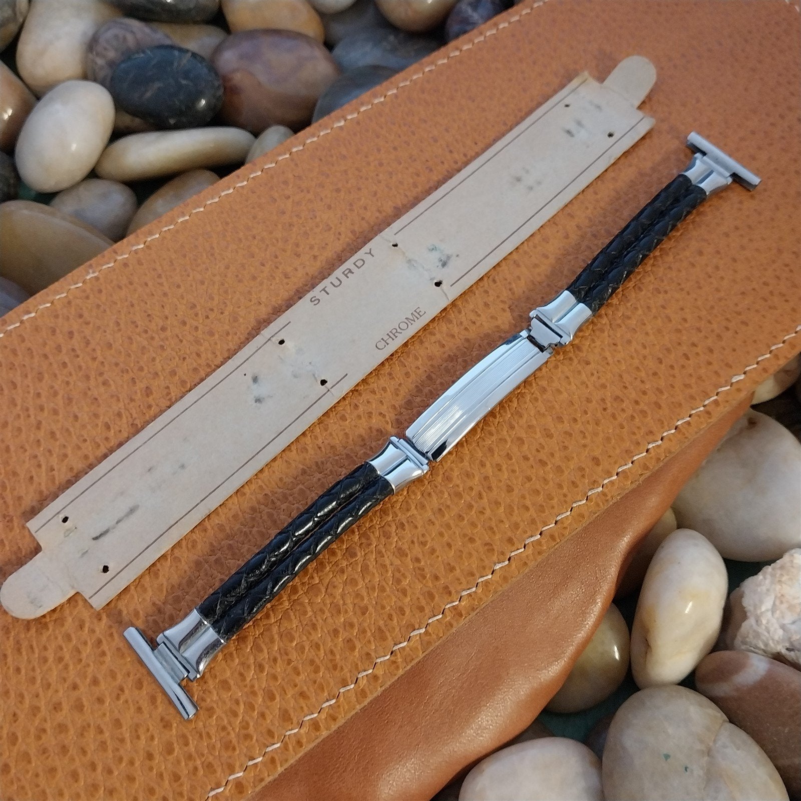 Vintage 1930s Chrome & Braided Leather 19mm 18mm 16mm Unused Art Deco Watch Band