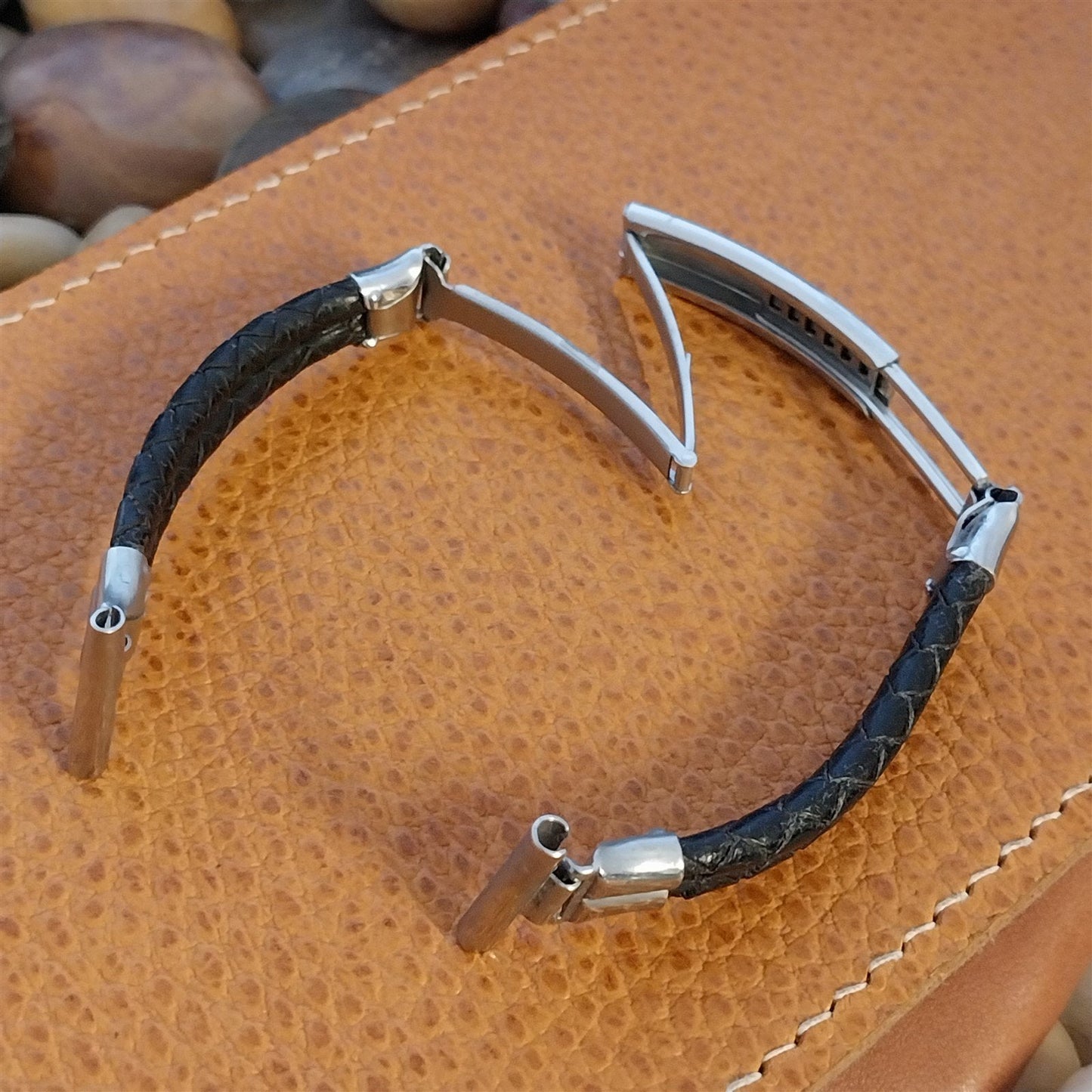 Vintage 1930s Chrome & Braided Leather 19mm 18mm 16mm Unused Art Deco Watch Band