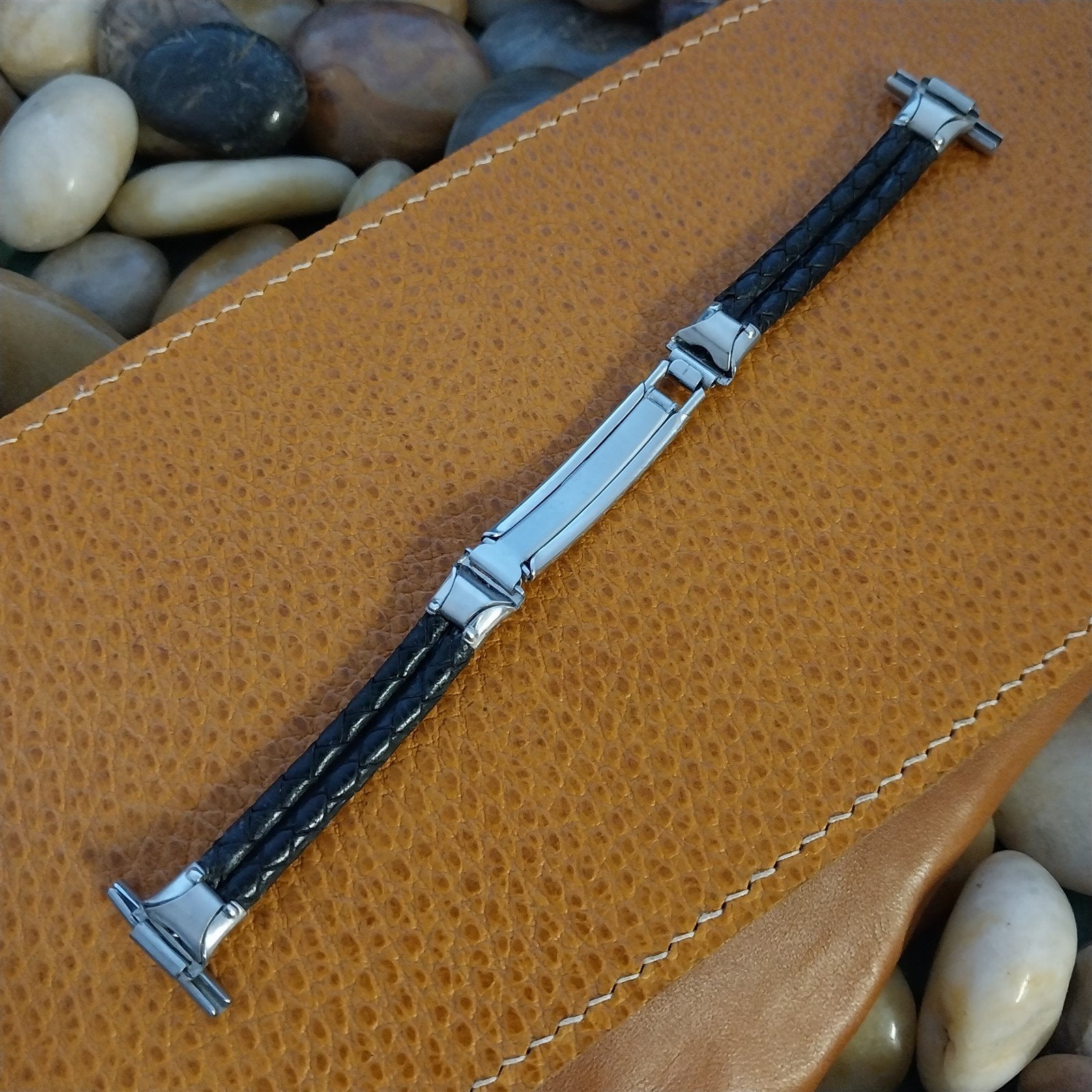 Vintage 1930s Chrome & Braided Leather 19mm 18mm 16mm Unused Art Deco Watch Band