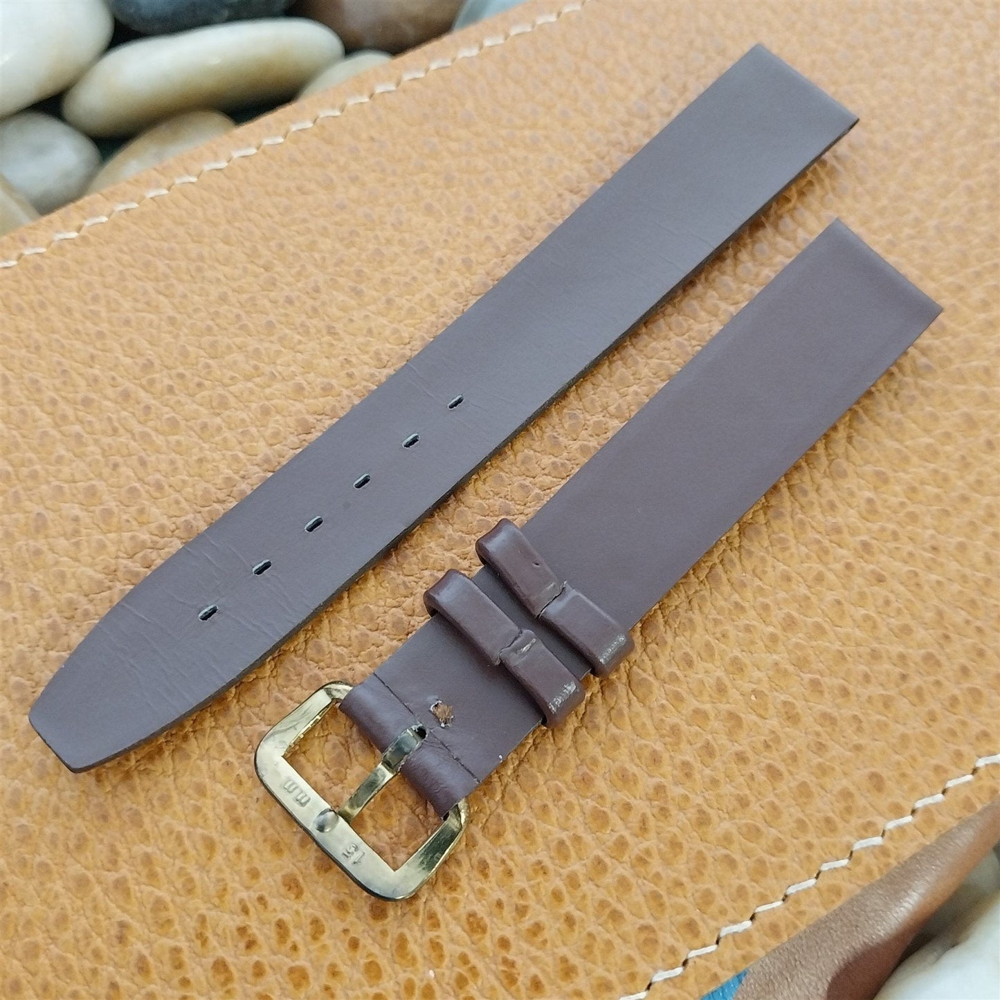 1960s 5/8" Brown Leather Classic Tapered Double-Keeper Unused Vintage Watch Band