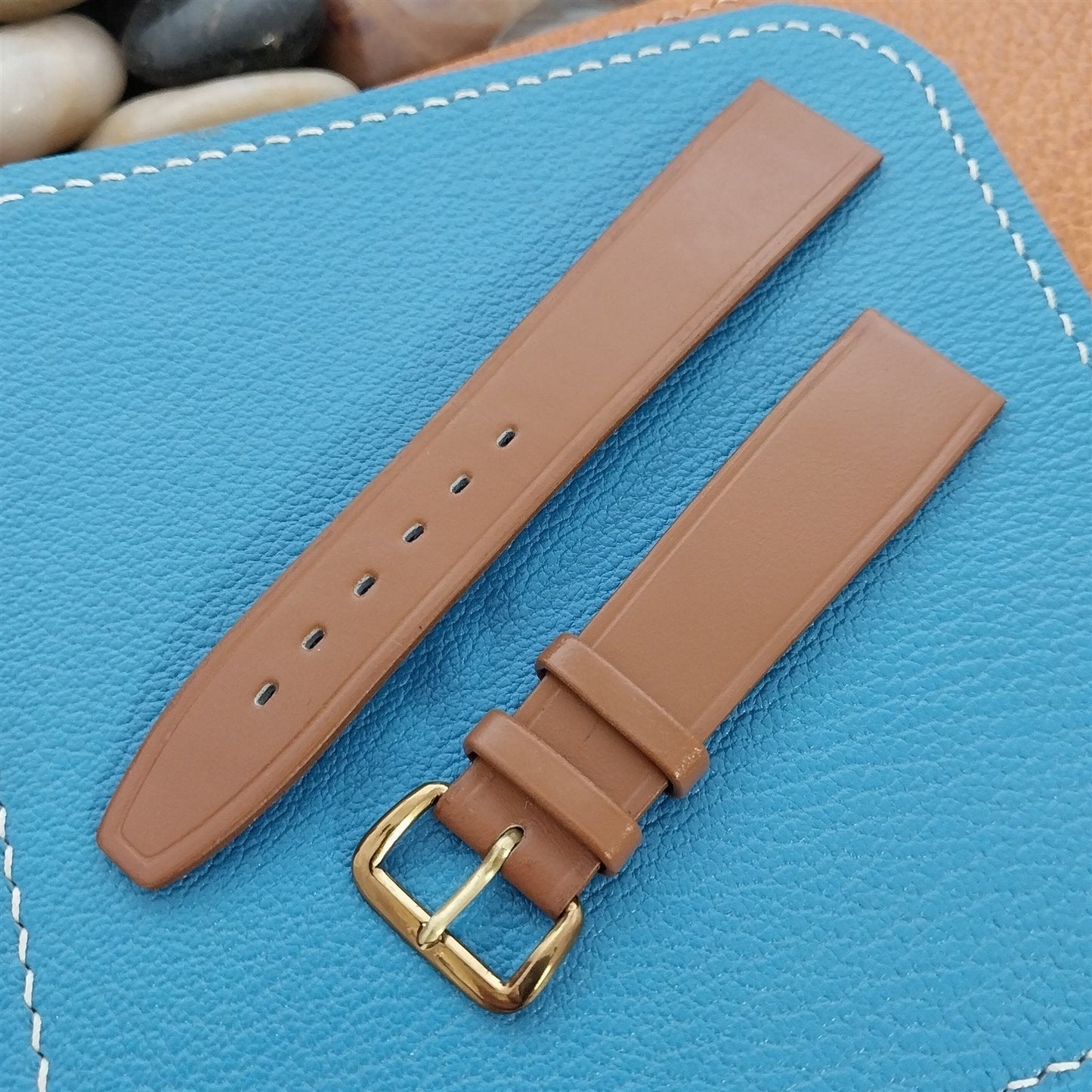 1960s 18mm Tan Leather Classic Tapered Double-Keeper Unused Vintage Watch Band