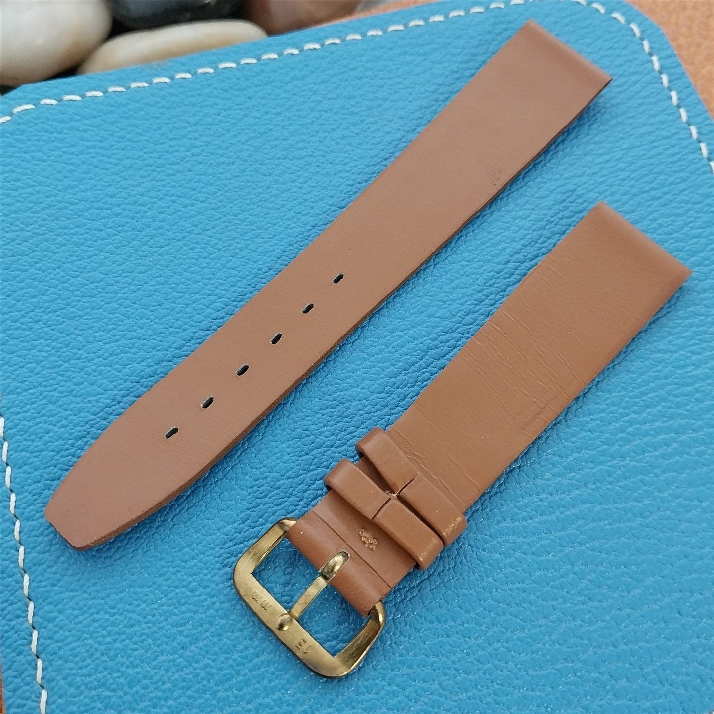 1960s 18mm Tan Leather Classic Tapered Double-Keeper Unused Vintage Watch Band