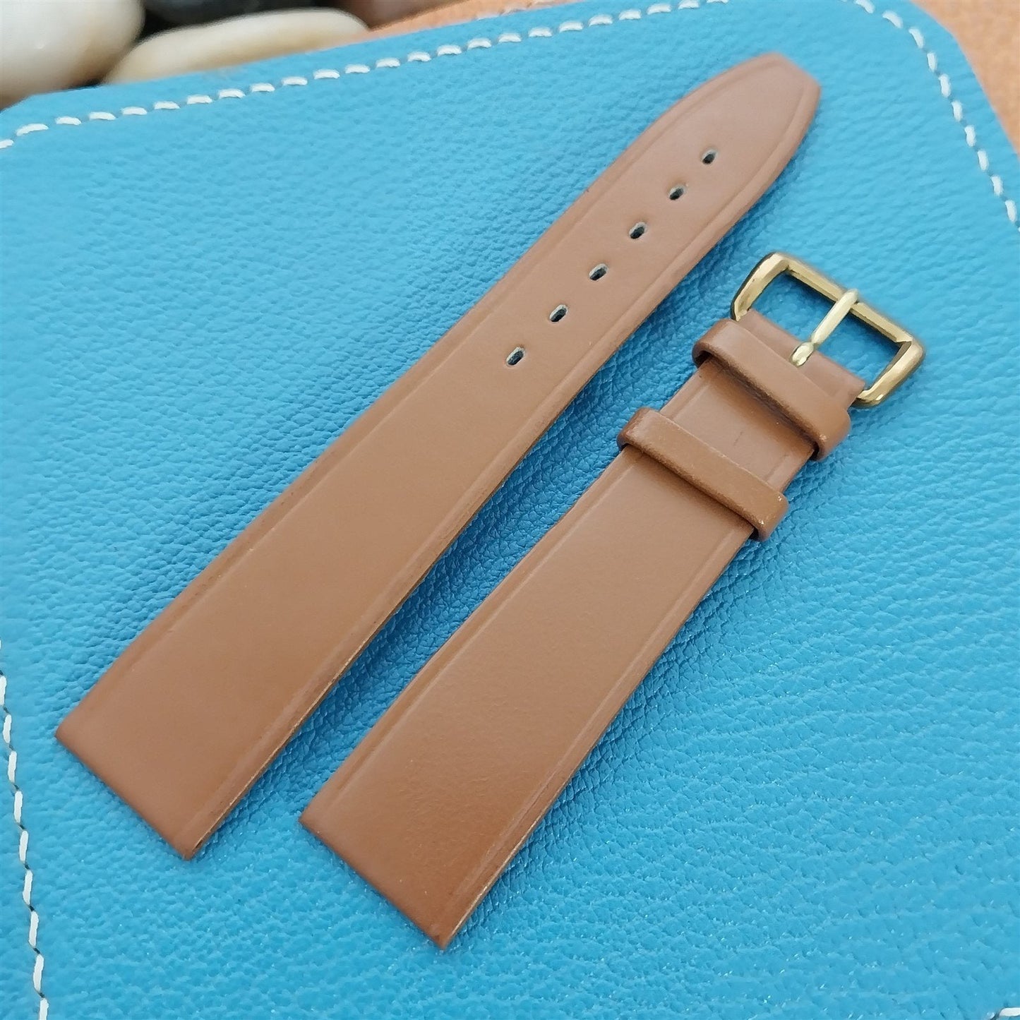 1960s 18mm Tan Leather Classic Tapered Double-Keeper Unused Vintage Watch Band