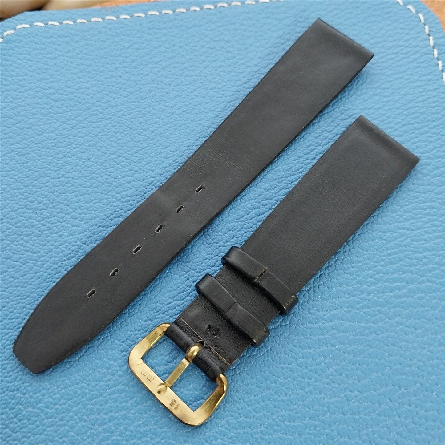 1960s 18mm Black Leather Classic Tapered Double-Keeper Unused Vintage Watch Band