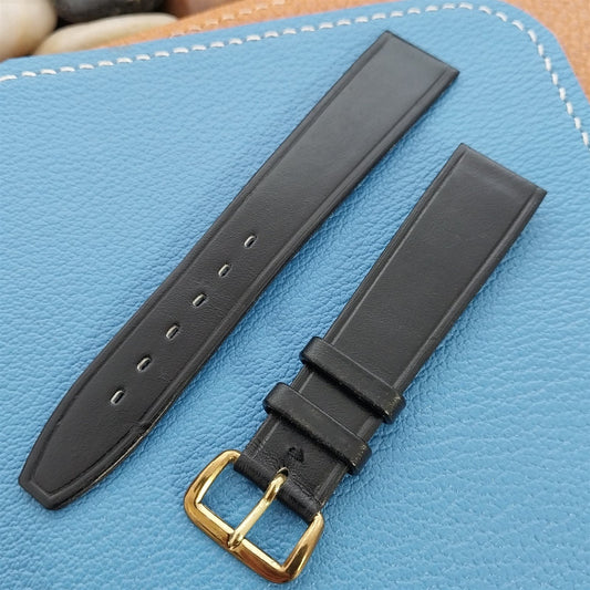 1960s 17.4mm Black Leather Classic Tapered 2-Keeper Unused Vintage Watch Band