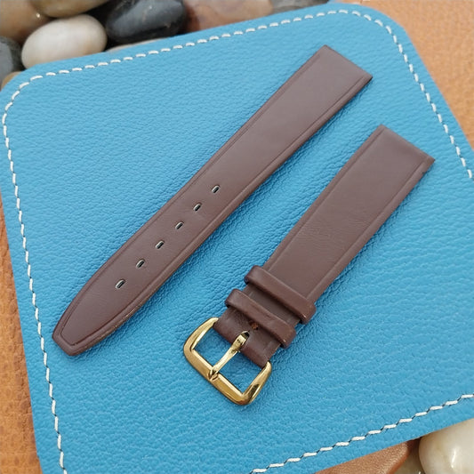 1960s 17.6mm Brown Leather Classic Tapered 2-Keeper Unused Vintage Watch Band